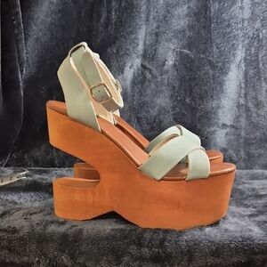 Jeffrey Campbell Light Blue and Tan Platform Sandals